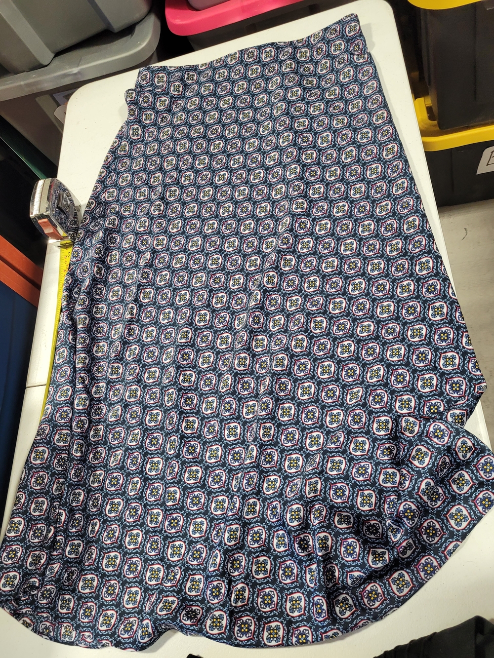 Geometric Midi Skirt in Blue & Red